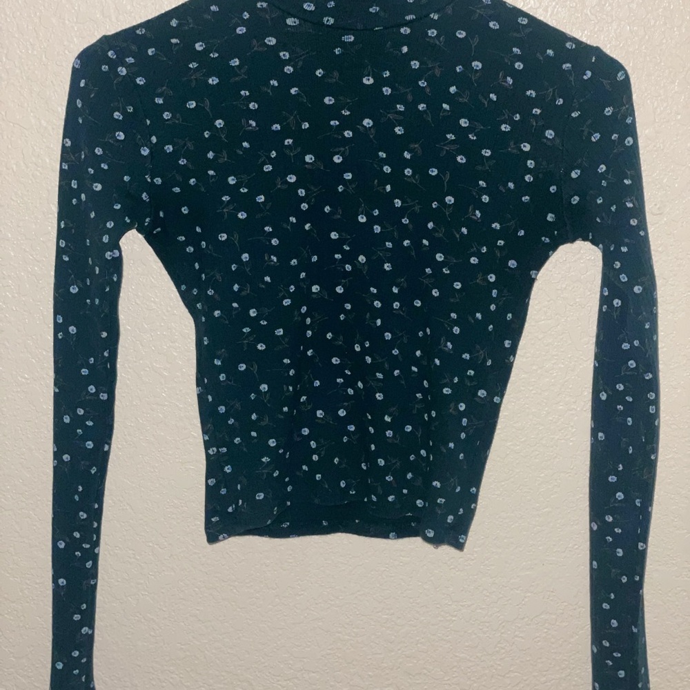 Brandy Melville Dark Teal Floral Long Sleeve Top